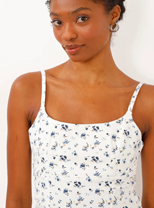 vestido de algodão curto alça fina floral off white