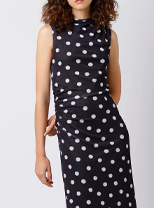 vestido midi feminino de tule franzido poá mindset preto